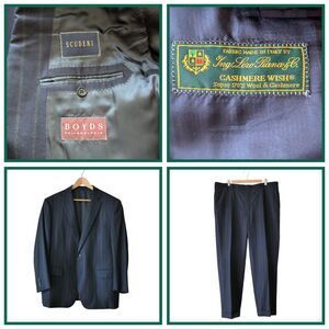 SCUDERI for Boyds Sz 46R Loro Piana Wool Cashmere Blend Suit Navy Green Stripe